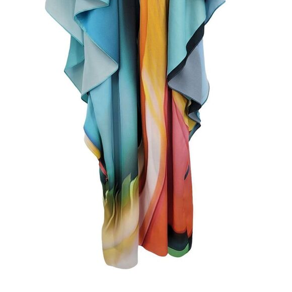 Designer Mary Katrantzou Dress Artsy Unique Rainbow Flutter Sleeve Kaftan 10 - Picture 6 of 11